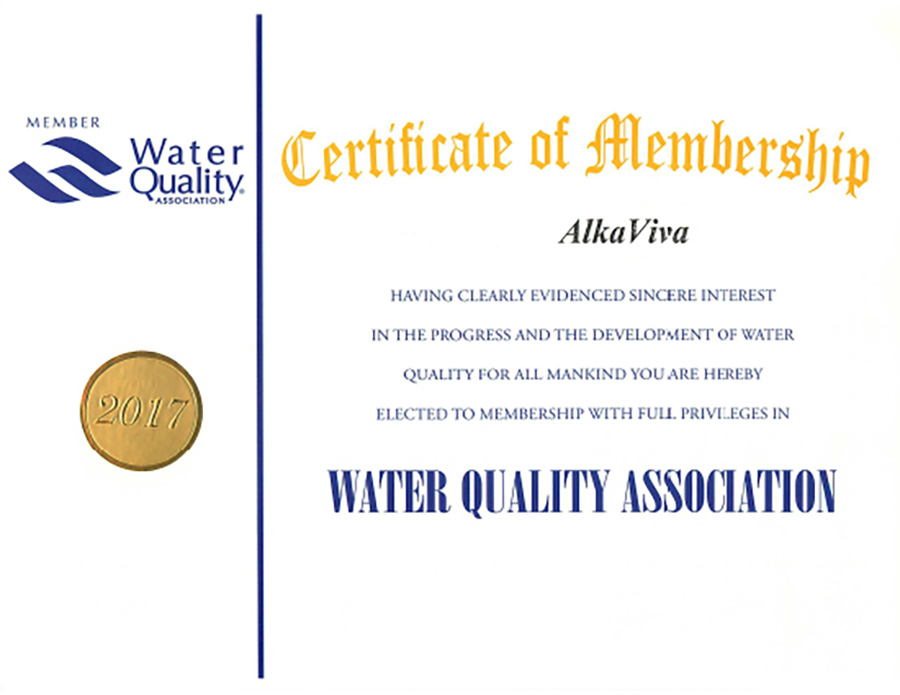 Water Quality Association Certificate of Membership